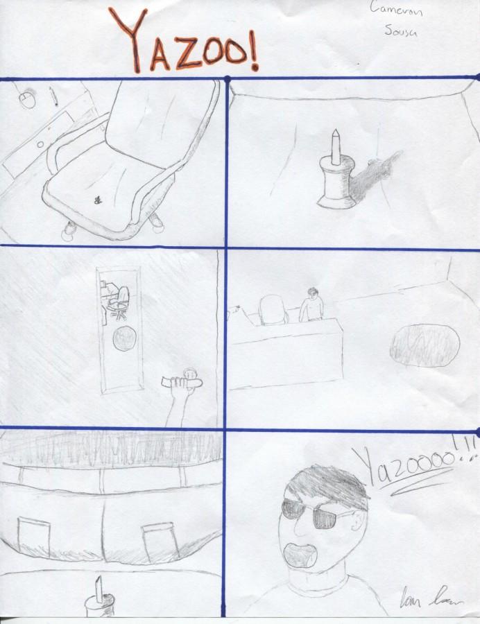 Cameron Sousa (11) shares his comic about an unfortunate thumb tack.