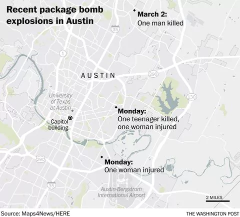 The locations of each bombing from the Washington Post.