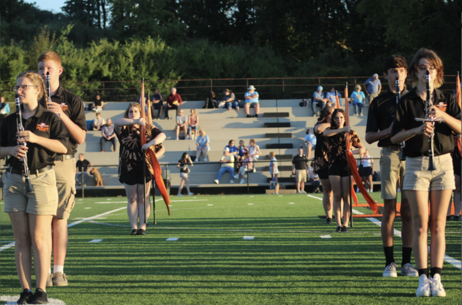 Band prepares to perform before a game